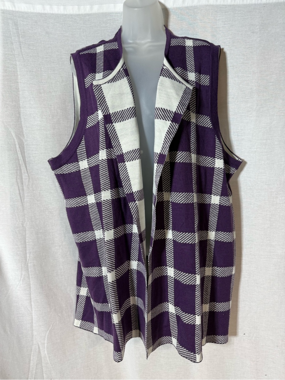 Blair Purple and White Plaid Sleeveless Open-Front Tunic Vest size 2X